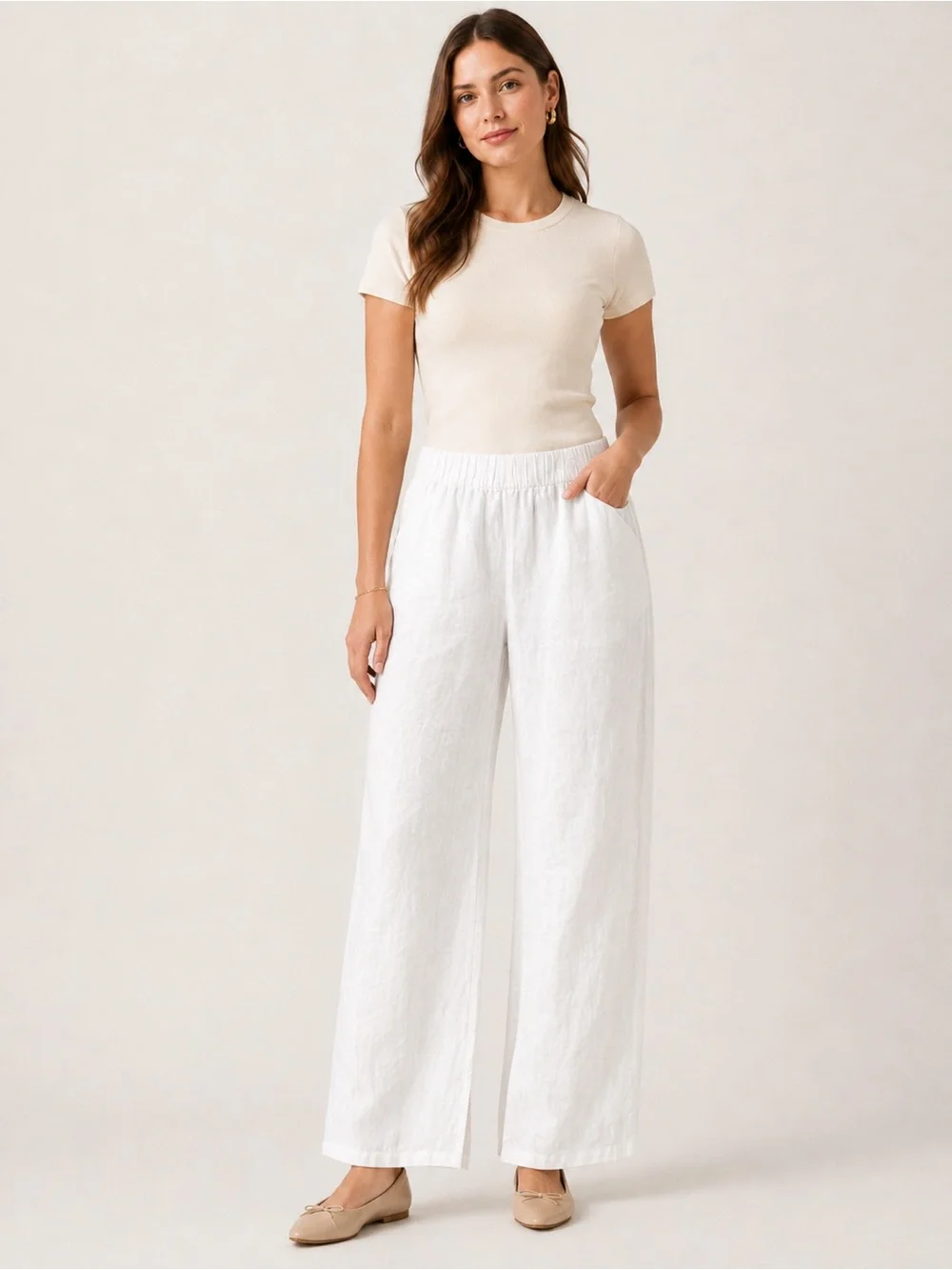 Quince White Wide-Leg Linen Pants